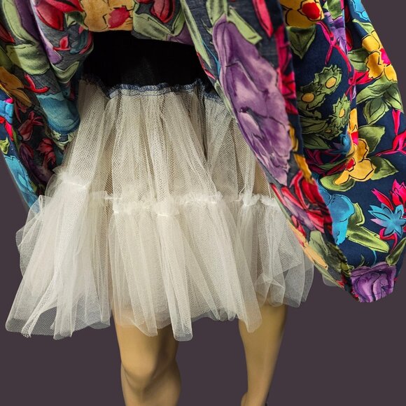 Vintage 80s Floral Swing Dress Size M Crinoline Fit Flare Summer Party Prom - Picture 5 of 12